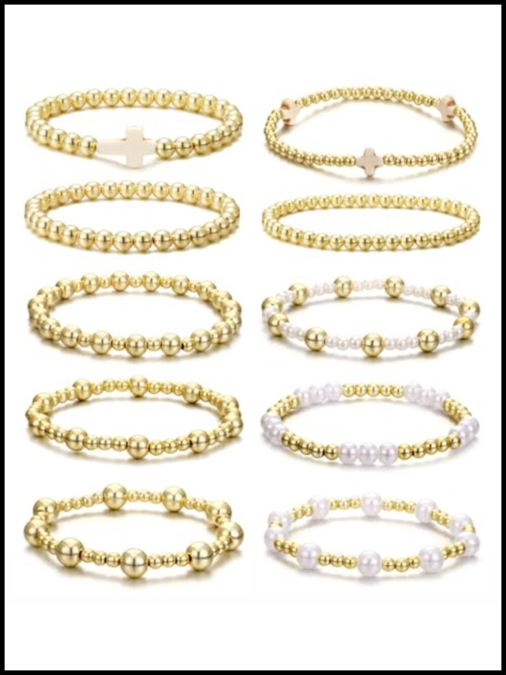 10pcs Gold Stackable Beaded Bracelets Set for Women